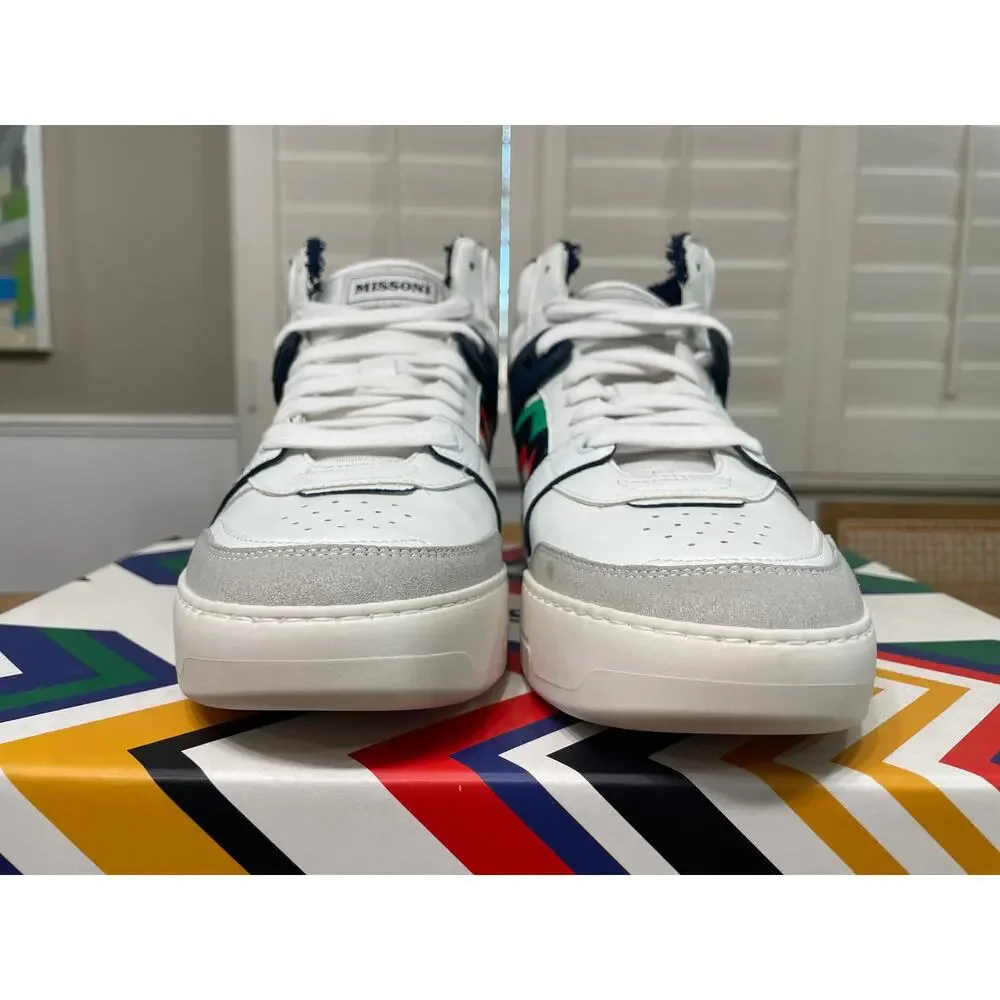 Missoni Basket High Luxury Sneaker White Blue Leather 5 M 6.5 W 37 EU NIB Unisex